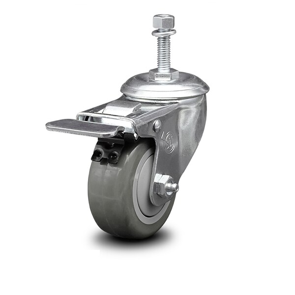 3 Inch Gray Polyurethane Wheel Swivel 10mm Stem Caster with Total Lock Brake